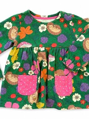 Mini Boden Hedgehog Mushroom Floral Dress Girls Green